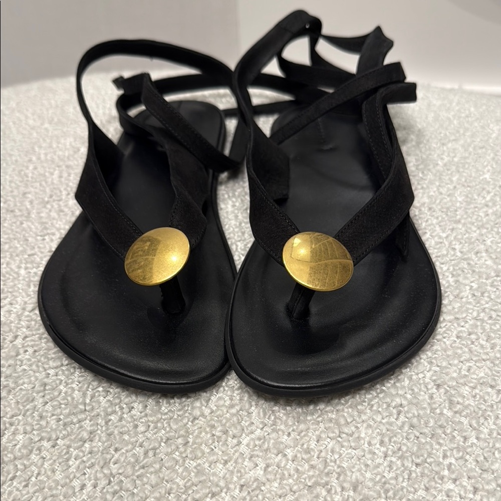 Elegant Black Sandals with Gold Accent - WORN ONCE